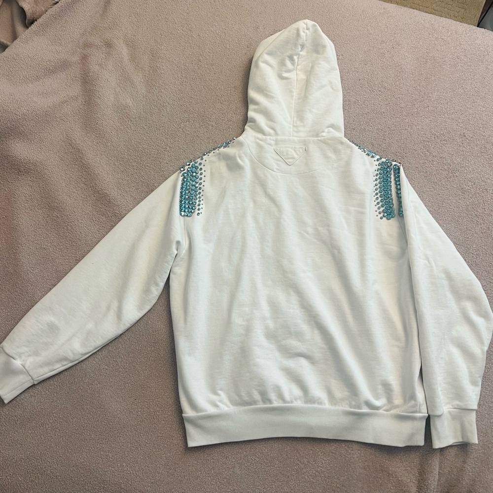 White Hoodie with Blue Sequin Accents